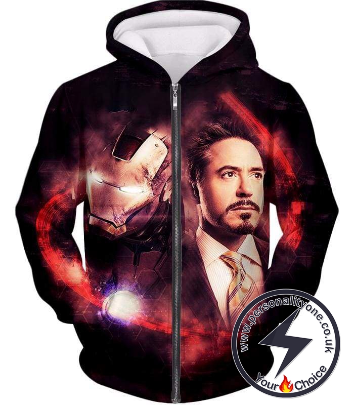 Genius Billionaire Tony Stark aka Iron Man Black Zip Up Hoodie